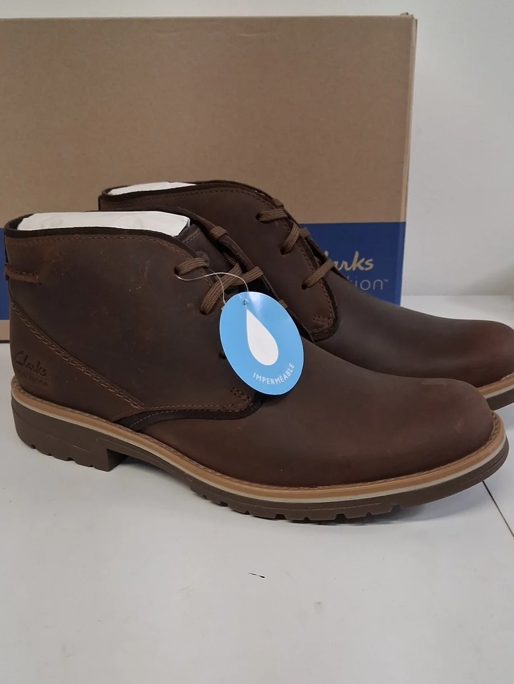 NWT Mens Clark's Morris Peak Waterproof Leather Boots Sz. 11.5